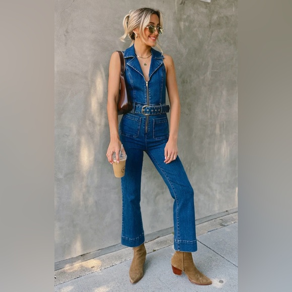 Show Me Your Mumu Denim Jumpsuit - Jacksonville Cropped Jumpsuit - Picture 1 of 3